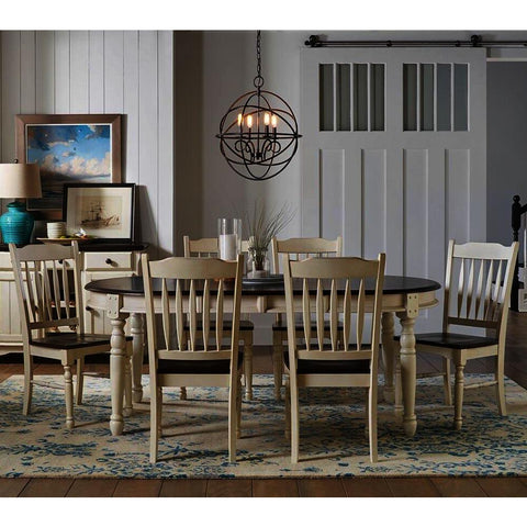 A-America British Isles 7 Piece Oval Leaf Dining Room Set w/Slat Chairs in Chalk-Cocoa Bean