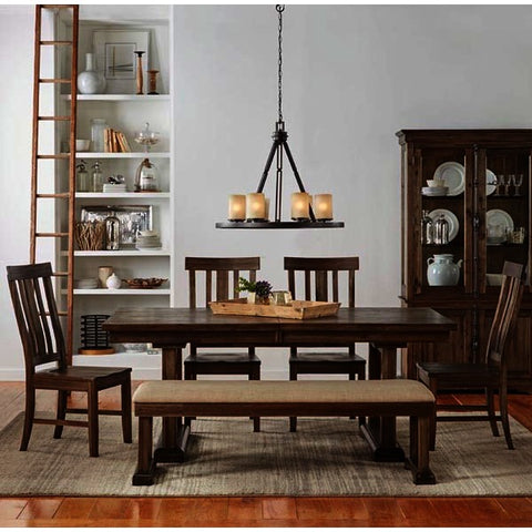 A-America Dawson 6 Piece Trestle Dining Room Set w/Wood Chairs in Wire Brushed Timber