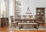 A-America Dawson 7 Piece Trestle Dining Room Set w/Wood Chairs & Server in Wire Brushed Timber