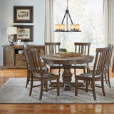 A-America Dawson 7 Piece Trestle Dining Room Set w/Wood Chairs & Server in Wire Brushed Timber