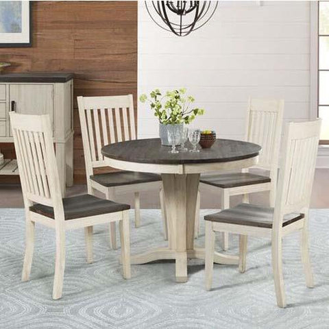 A-America Huron 5 Piece Pedestal Dining Room Set w/Slat Chairs in Cocoa-Chalk