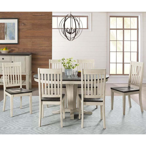 A-America Huron 7 Piece Pedestal Dining Room Set w/Slat Chairs in Cocoa-Chalk