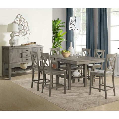 A-America Huron 8 Piece Gather Height Table Set in Distressed Grey