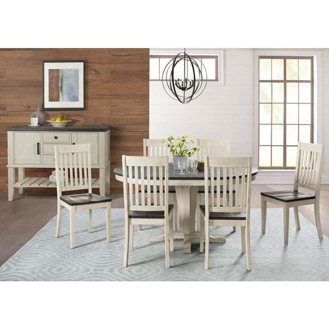 A-America Huron 8 Piece Pedestal Dining Room Set w/Slat Chairs in Cocoa-Chalk