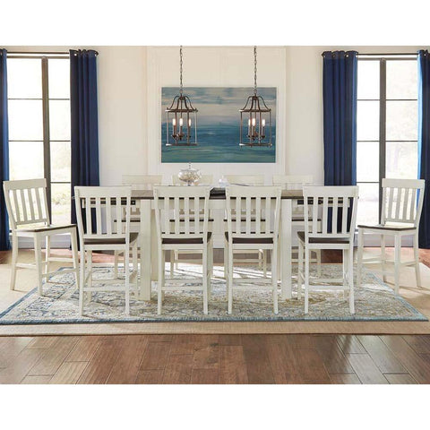 A-America Mariposa 11 Piece Leg Gathering Height Table Set w/Slatback Chairs in Cocoa-Chalk
