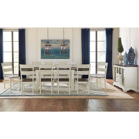 A-America Mariposa 12 Piece Leg Dining Room Set w/Ladderback Chairs in Cocoa-Chalk