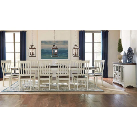 A-America Mariposa 12 Piece Trestle Dining Room Set w/Slatback Chairs in Cocoa-Chalk