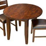 A-America Mason 3 Piece Round Drop Leaf Dining Room Set w/Slat Back Chairs in Mango