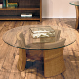 American Drew Grove Point Round Glass Top Cocktail Table in Soft Khaki