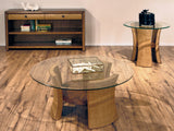 American Drew Grove Point Round Glass Top End Table in Soft Khaki