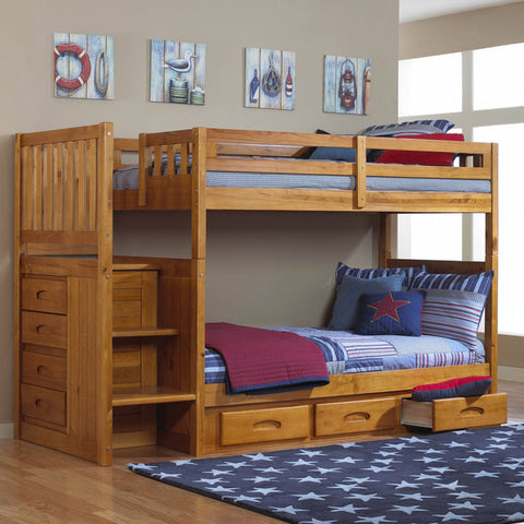 American Furniture Classics Mission Staircase Twin Over Twin Bunk In Honey
