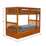 American Furniture Classics Model 2111-K3-KD, Solid Pine Mission Twin over Twin Bunk Bed with Three Drawers in Warm Honey