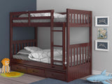 American Furniture Classics Model 2810-K3-KD, Solid Pine Mission Twin over Twin Bunk Bed with Three Drawers in Rich Merlot