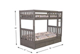 American Furniture Classics Model 3210M-3-KD Solid Pine Twin/Twin Bunk Bed with Three Drawers in Charcoal Gray