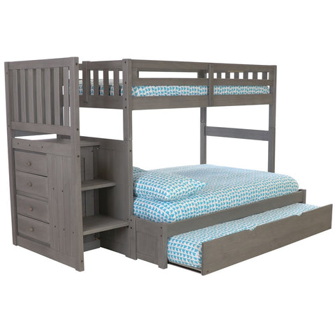 American Furniture Classics Model 3214-TF-TRUND Solid Pine Mission Staircase Twin over Full Bunk Bed with Four Drawers and Twin Trundle in Charcoal Gray