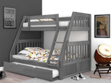 American Furniture Classics Model 3218-TRUND Solid Pine Twin/Full Bunk Bed with Twin Trundle in Charcoal Gray