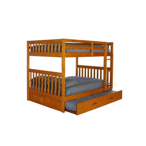 American Furniture Classics Model 82115-TRUN-KD Full over Full Bunk Bed with Twin Sized Trundle in Warm Honey