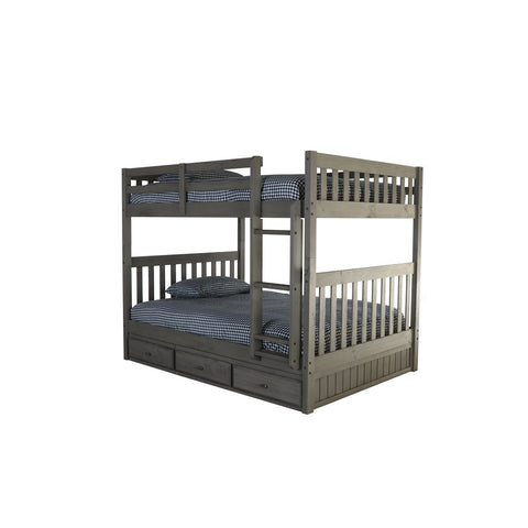 American Furniture Classics Model 83215-K3-KD Full over Full Bunk Bed with Three Underbed Drawers in Charcoal Gray