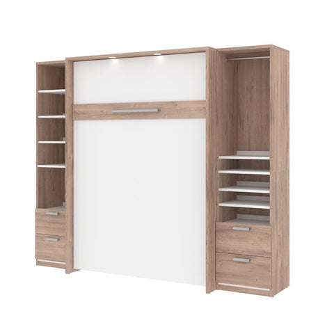 Bestar Cielo 99W Full Murphy Bed and 2 Storage Cabinets with Drawers (98W) in rustic brown & white