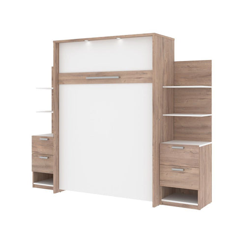 Bestar Cielo 99W Full Murphy Bed with Storage (98W) in rustic brown & white