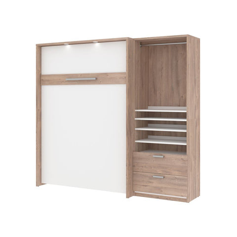 Bestar Cielo Full Murphy Bed with Storage Cabinet (89W) in rustic brown & white