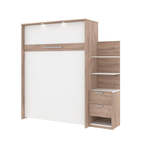 Bestar Cielo Queen Murphy Bed with Storage Cabinet (85W) in rustic brown & white