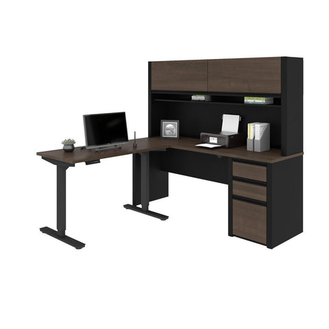 Bestar Connexion 72W 2-Piece set including a standing desk and a desk with hutch in antigua & black