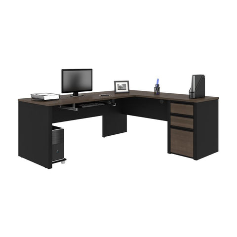 Bestar Connexion 72W L-Shaped Desk with Pedestal in antigua & black