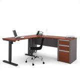 Bestar Connexion L-desk Including Electric Height Adjustable Table In Bordeaux & Slate