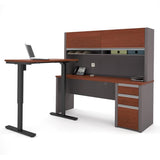 Bestar Connexion L-desk With Hutch Including Electric Height Adjustable Table In Bordeaux & Slate