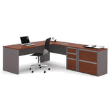 Bestar Connexion L-shaped Workstation With Lateral File In Bordeaux & Slate
