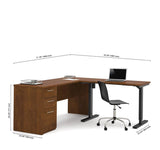 Bestar Embassy L-Desk w/Electric Height Adjustable Table in Tuscany Brown
