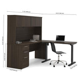 Bestar Embassy L-Desk w/Hutch & Electric Height Adjustable Table in Dark Chocolate
