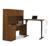 Bestar Embassy L-Desk w/Hutch & Electric Height Adjustable Table in Tuscany Brown