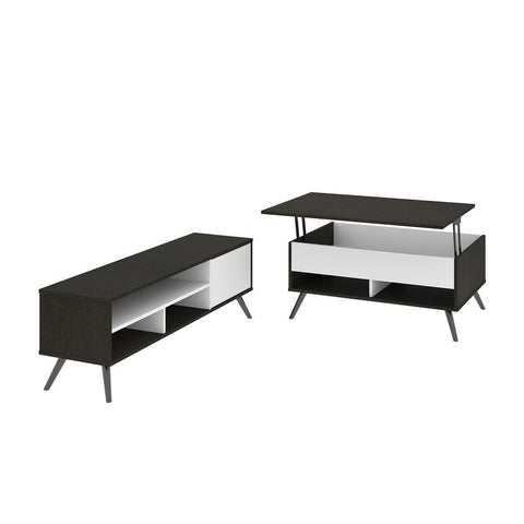 Bestar Krom 2-Piece set including a lift-top coffee table and a TV stand in deep grey & white