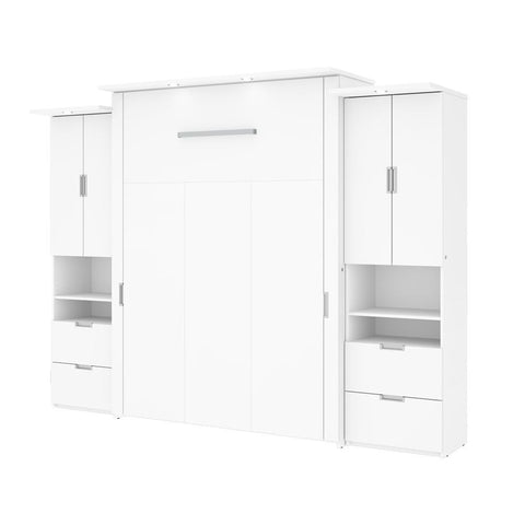 Bestar Lumina 112W Queen Murphy Bed and 2 Storage Units (113") in white