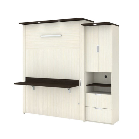 Bestar Lumina Queen Murphy Bed with Desk and 1 Storage Unit (89") in white chocolate
