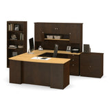 Bestar Manhattan U-shaped Workstation With Lateral File And Bookcase In Secret Maple & Chocolate