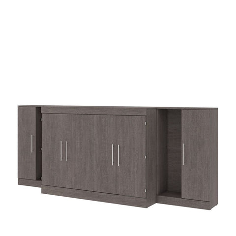 Bestar Nebula 113W 3-Piece Set Including One Full Cabinet Bed with Mattress and Two 26" Storages Unit for Cabinet Beds in bark grey