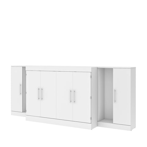 Bestar Nebula 113W 3-Piece Set Including One Full Cabinet Bed with Mattress and Two 26" Storages Unit for Cabinet Beds in white