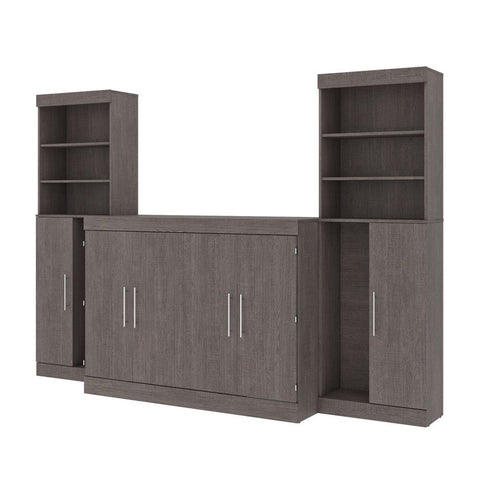 Bestar Nebula 113W 5-Piece Set Including One Full Cabinet Bed with Mattress, Two 26" Storage Units, and Two Hutches in bark grey