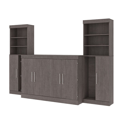 Bestar Nebula 119W 5-Piece Set Including One Queen Cabinet Bed with Mattress, Two 26" Storage Units, and Two Hutches in bark grey