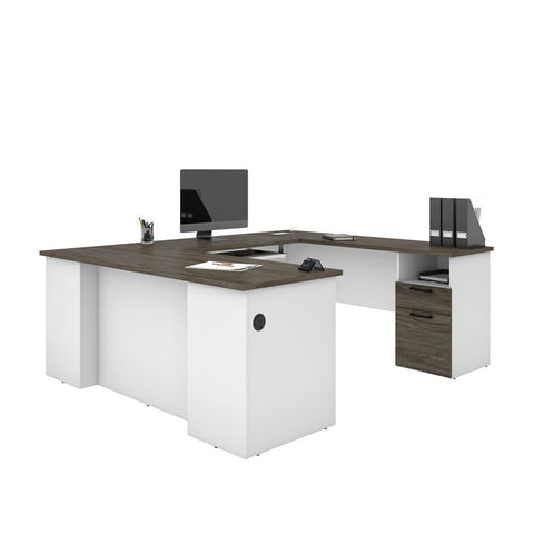 Bestar Norma 71W U or L-Shaped Desk in walnut grey & white