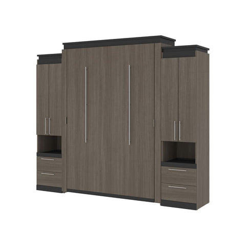 Bestar Orion 104W Queen Murphy Bed and 2 Storage Cabinets with Pull-Out Shelves (105W) in bark gray & graphite