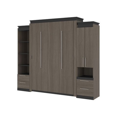 Bestar Orion 104W Queen Murphy Bed and Narrow Storage Solutions with Drawers (105W) in bark gray & graphite