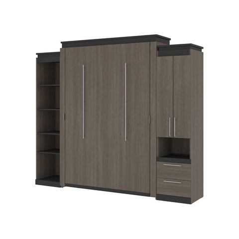 Bestar Orion 104W Queen Murphy Bed with Narrow Storage Solutions (105W) in bark gray & graphite