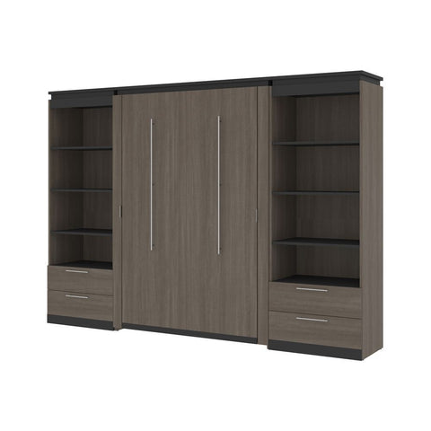 Bestar Orion 118W Full Murphy Bed and 2 Shelving Units with Drawers (119W) in bark gray & graphite