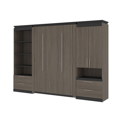 Bestar Orion 118W Full Murphy Bed and Multifunctional Storage with Drawers (119W) in bark gray & graphite