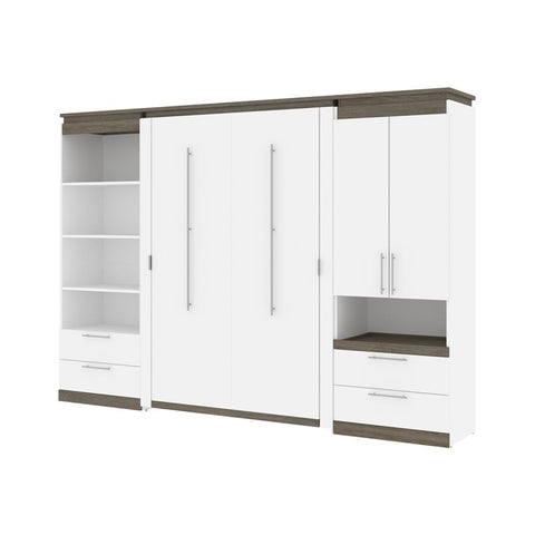 Bestar Orion 118W Full Murphy Bed and Multifunctional Storage with Drawers (119W) in white & walnut grey