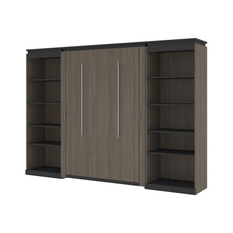 Bestar Orion 118W Full Murphy Bed with 2 Shelving Units (119W) in bark gray & graphite